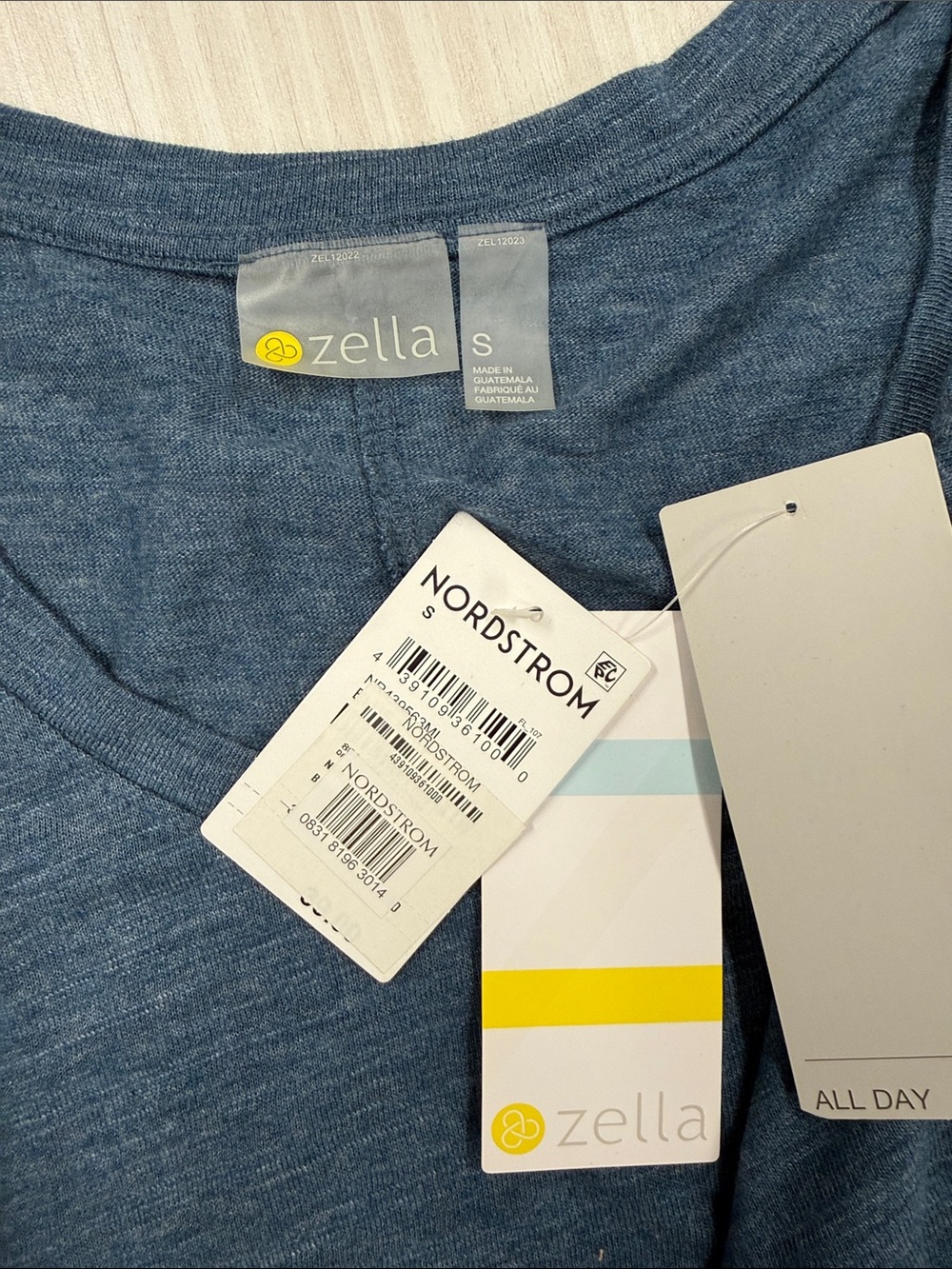 Zella Heathered Slate Blue Scoop Neck Short Sleeve Tee. PTP 18”. Length 22/27.5” - Picture 2 of 5